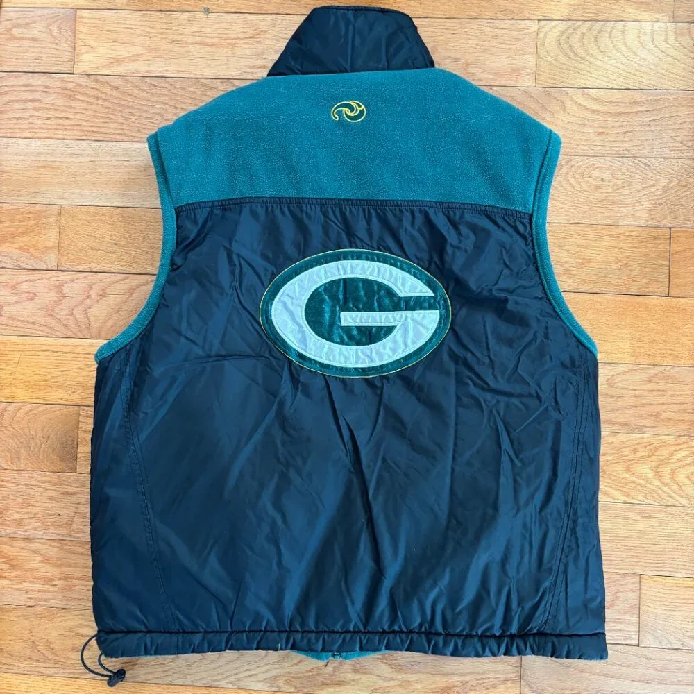 VTG Unique Sports Generation Green Bay Packers Mens L Reversible Vest Y2K Fleece